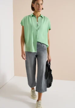 Basic blouse met overhemdkraag in effen kleur