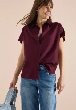 Basic blouse met overhemdkraag in effen kleur