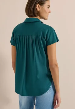 Basic blouse met overhemdkraag in effen kleur
