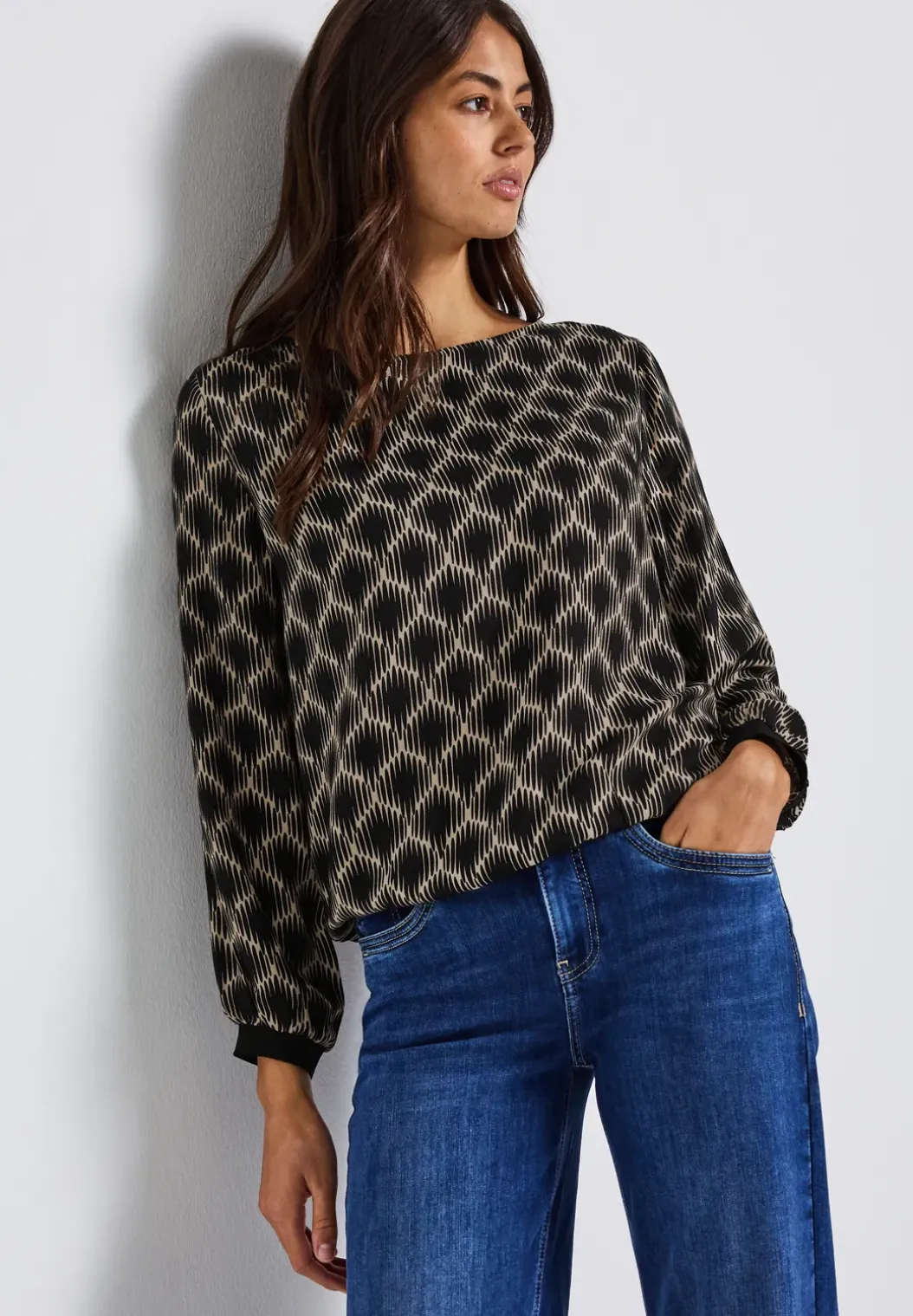 Bedrukte blouse met elastische zoom