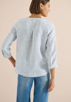 Blouse met 3/4 mouwen en gespleten hals in linnen