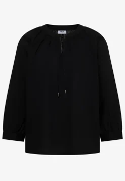 Blouse met 3/4 mouwen en gespleten hals in effen kleur