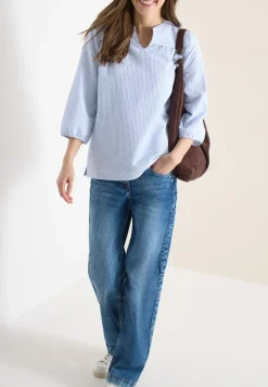 blouse met 3/4 mouwen in seersucker kwaliteit