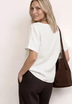 Blouse met gespleten hals van linnenmix