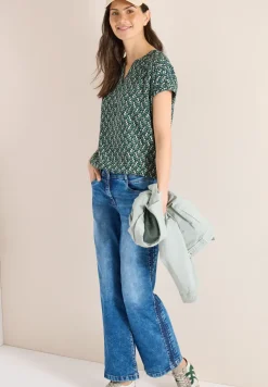 Blouse met gespleten hals en minimale print