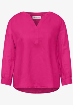 Blouse met gespleten hals van linnenmix