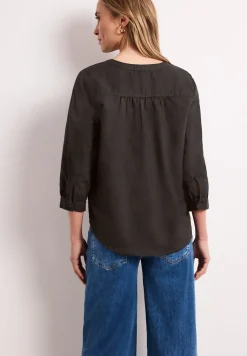 Blouse met gespleten hals van linnenmix