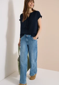 Blouse met gespleten hals in mousseline