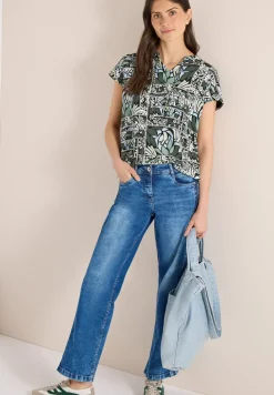 Blouse met gespleten hals en structuurmix