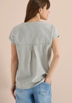 Blouse met gespleten hals in seersucker kwaliteit