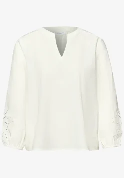 Blouse met gespleten hals en borduursel