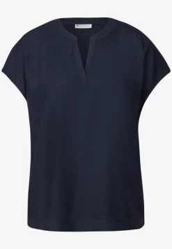 Blouse met gespleten hals in effen kleur