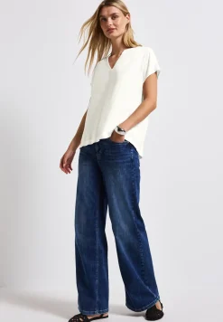 Blouse met gespleten hals in effen kleur