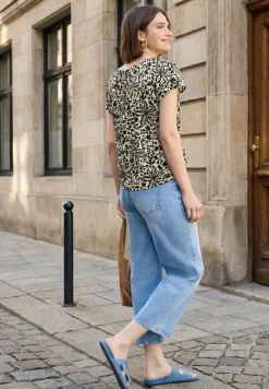 Blouse met hangende schouder en linten