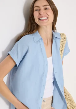 Blouse met hangende schouder in linnen