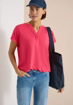 Blouse met korte mouwen en gespleten hals