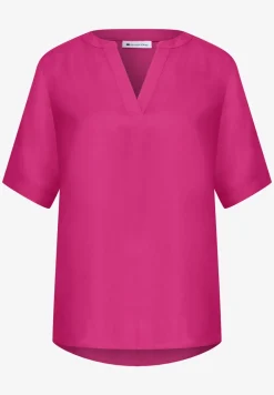 Blouse met korte mouwen en gespleten hals in effen kleur