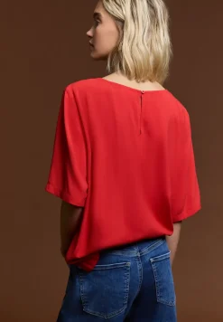 Blouse met korte mouwen en ronde hals in effen kleur