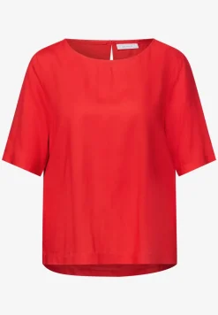 Blouse met korte mouwen en ronde hals in effen kleur