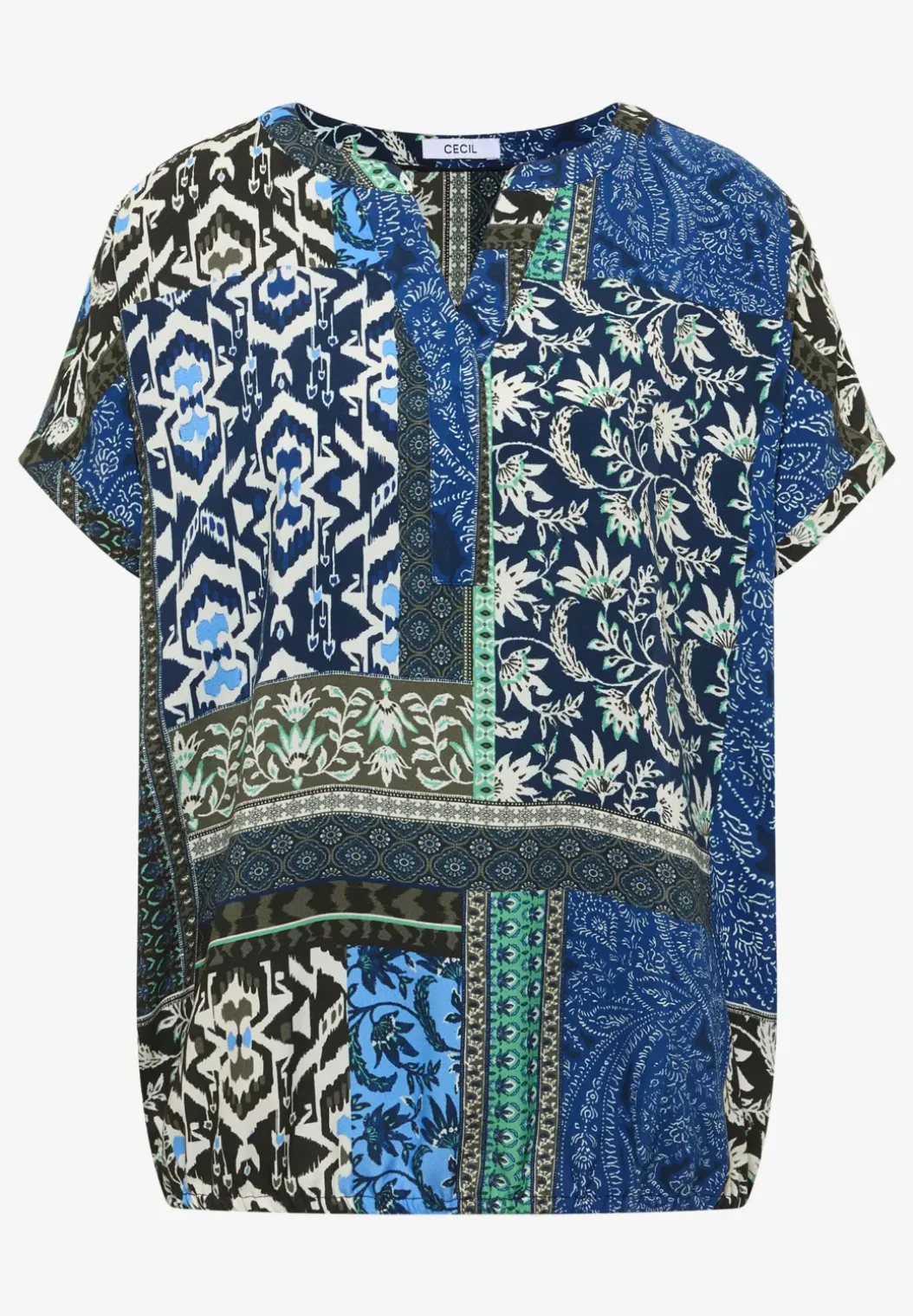 Blouse met korte mouwen en patchworkprint