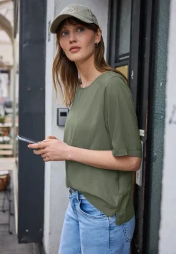 Blouse met korte mouwen en ronde hals in effen kleur