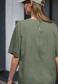 Blouse met korte mouwen en ronde hals in effen kleur