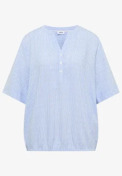 Blouse met korte mouwen, gespleten hals en strepen