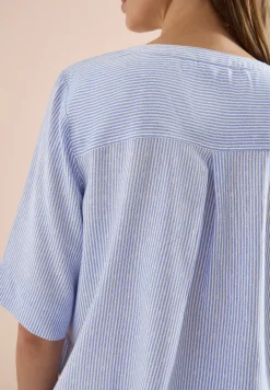 Blouse met korte mouwen, gespleten hals en strepen