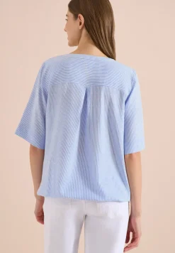 Blouse met korte mouwen, gespleten hals en strepen