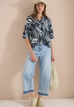 Blouse met korte mouwen, gespleten hals en print