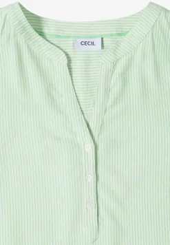 Blouse met korte mouwen, gespleten hals en strepen