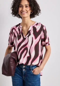 Blouse met korte mouwen, gespleten hals en print