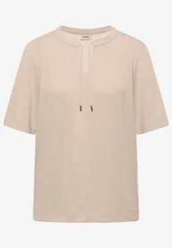 Blouse met korte mouwen, gespleten hals en linten