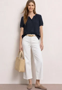 Blouse met korte mouwen, gespleten hals en knopen