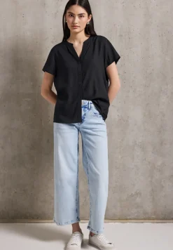 Blouse met korte mouwen in effen kleur