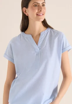 Blouse met korte mouwen in chambraykwaliteit