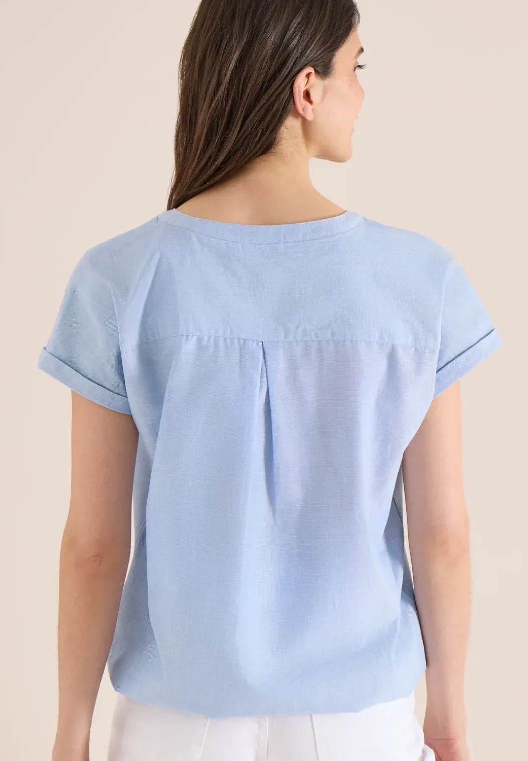 Blouse met korte mouwen in chambraykwaliteit