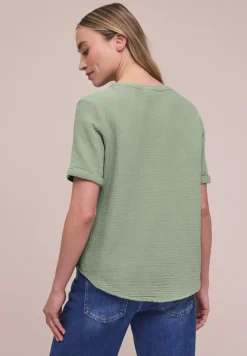 Blouse met korte mouwen in mousseline kwaliteit