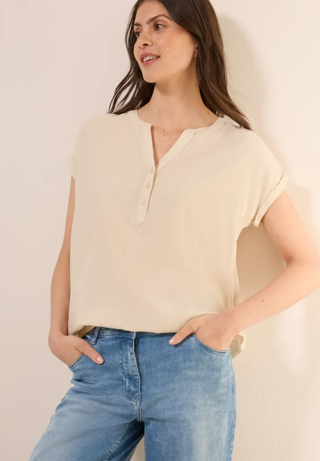 Blouse met korte mouwen in effen kleur