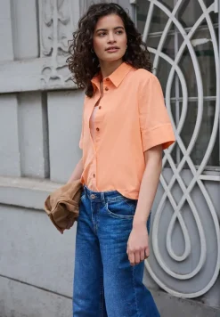 Blouse met korte mouwen in ribfluweel