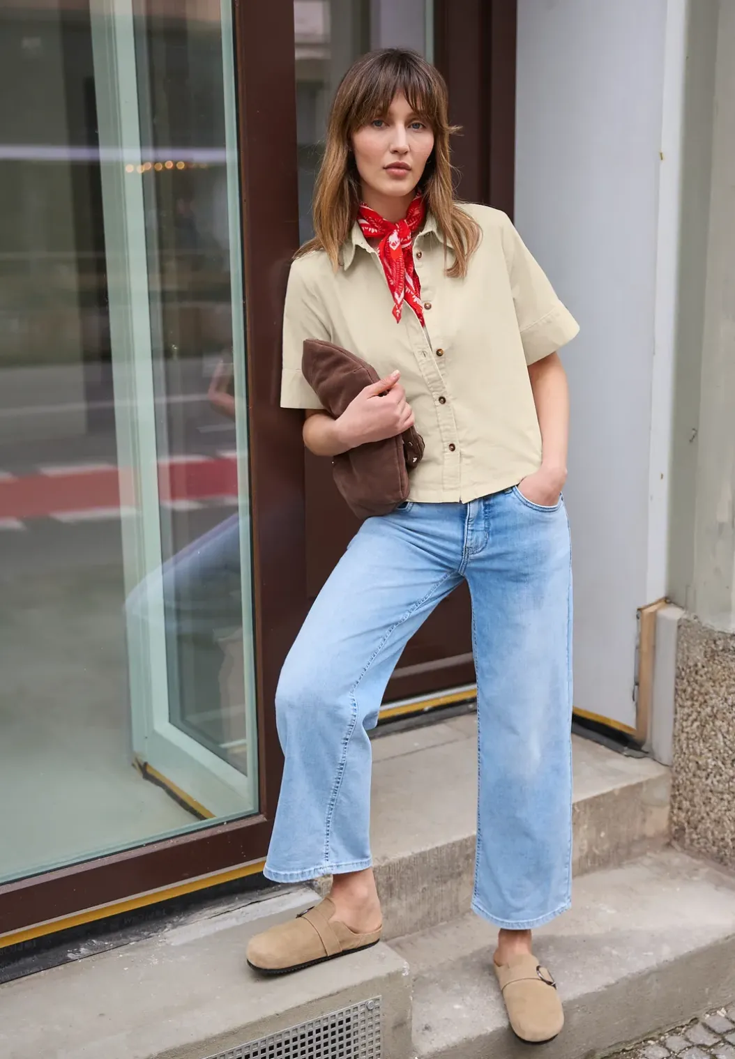 Blouse met korte mouwen in ribfluweel