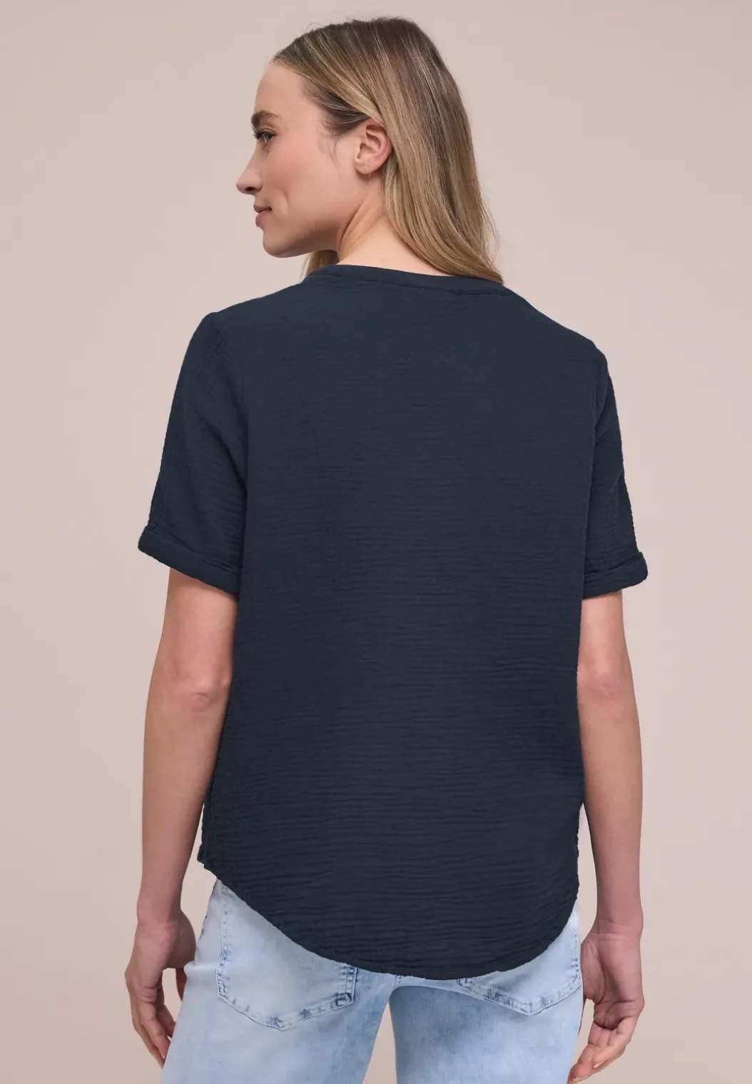 Blouse met korte mouwen in mousseline kwaliteit