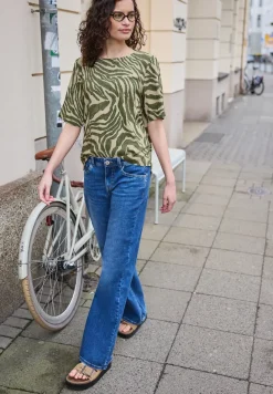 Blouse met korte mouwen, ronde hals en print