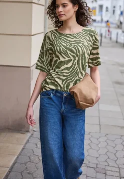 Blouse met korte mouwen, ronde hals en print