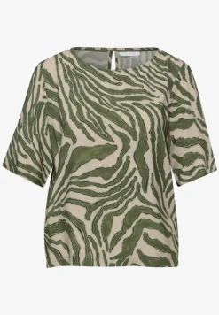 Blouse met korte mouwen, ronde hals en print