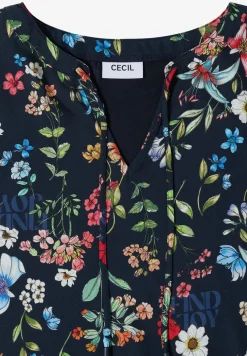 Blouse met korte mouwen, structuurmix en print