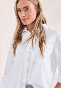 Blouse met lange mouwen en overhemdkraag in keperstof