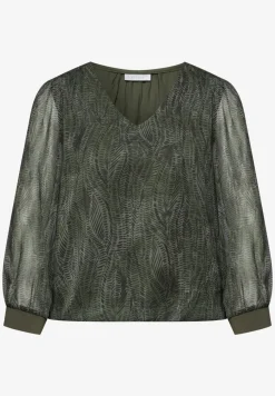Blouse met lange mouwen en V-hals in chiffon