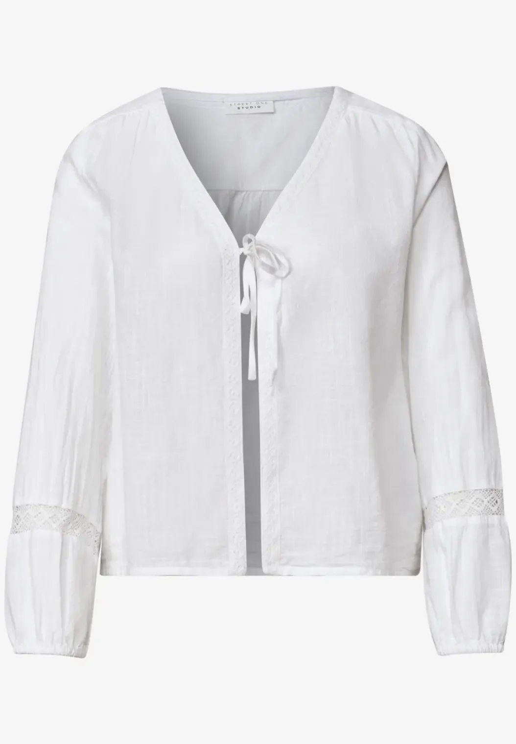 Blouse met lange mouwen, V-hals en strik