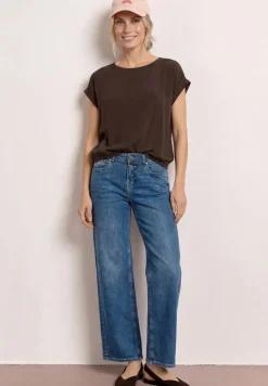 Blouse met overhangende schouders en getapete details